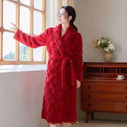 Home Clothing Winter Warm Women Long Bathrobe Robes Coral Fleece Sleepwear Female Flannel Kimono Nightwear Dressing Gown Grid El Robe