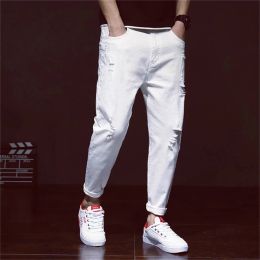 2023 White Jeans Men Ripped Harem Denim Distressed Pants Spring Summer Male Plus Size 38 40 42 Boys Cowboy Trousers
