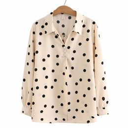 4xl Plus Size Shirt Women 2023 Spring Diamd Butts Chiff Blouses Sweet Puff Sleeve Dot Print Tops Oversized Curve Clothes B5QA#