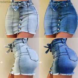 Skirts Skorts Women Summer Denim Skirts High Waist Button Bandage Jeans Skirt Ladies Bodycon Tassel Short Skirts 240330