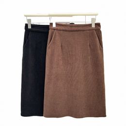 2023 Autumn Winter 100kg Fi Mid-Length Knitted Skirt Plus Size Women's Solid Color Back Slit A-line Skirt 19Hz#