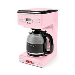 Nostalgia 12 Cup Programmable Coffee Hine with LED Display Screen, Automatic Shutdown Insulation, Pause and Service Functions, Pink