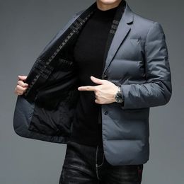 2024 Winter Down Mens Business Suit Light Business Slim Gentleman Korean Casual Fashion Scarf Collar Detachable Winter Blazer 240321
