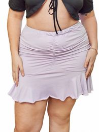 plus Size Sexy Summer Elastic Waist Mini Skirt Women Purple Ruffle Hem Causal Skirt Female Large Size Bodyc Skirt 5XL 6XL 7XL w5VZ#