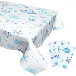 Table Cloth 3 Piece Blue And White Snowflake Disposable Plastic Rectangular Christmas Tablecloth For Winter Theme Birthday Party Decorations