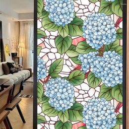 Window Stickers Films Glass Door Privacy Hydrangea Decorative Cling Pvc Stained Vintage Bathroom Static