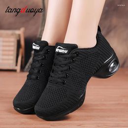 Dance Shoes Modern Jazz Sneakers Women Breathable Mesh Lace Up Practice Cushioning Lightweight Fitness Trainers