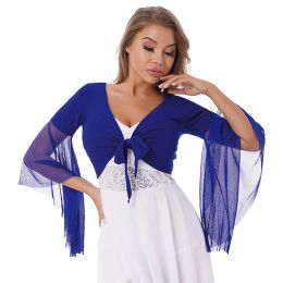 Belly Dance Tops for Women Lace-up Long Flare Sleeve Shrug Sheer Shawl Wraps Bolero Cardigan India Stage Performance Costume