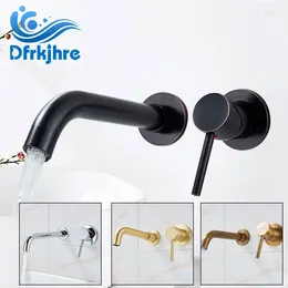 Bathroom Sink Faucets Basin Faucet Wall Mounted 2 Hole Modern Wall-Mount Mixer Tap Swivel Spout Bath With Single Lever Taps