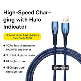 Baseus USB C Cable Smart Led Indicator 100W Fast Charging Data Cable Usb To Type-C 6A Mobile Phone Cord For Xiaomi Huawei Laptop