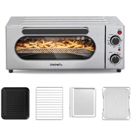 Unichefry Toaster Air Fryer Combination Accessories, 1800W 15L Countertop Convection Oven Suitable for 9 Pieces or 12 Inches Pizza, Stainless Steel with 4