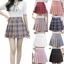 2021 New Spring Plus Size S-2XL Women High Waist Pleated Skirt Japanese School Plaid Skirt Uniform Student Girl Skirts 59Vl#
