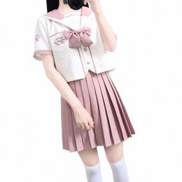 school Girl Cosplay JK Uniform Women Chorus Performance Pink Sets Short Sleeve Japanese Sailor Uniforms Pleated Skirt Anime 3pcs a5VD#