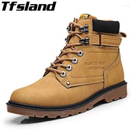 Walking Shoes Keep Warm Men Winter Boots PU Leather Wear Resisting Ankle Waterproof Plush Tooling Snow Sneakers