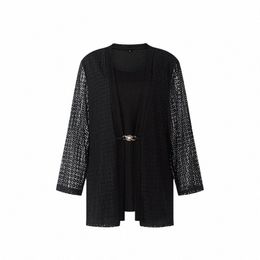 yitglian Fine Elegant Blouses for Women Plus Size Lg Sleeve Hollow Crochet Busin Causal Black Top Shirt Autumn Tunic W136 K1kP#