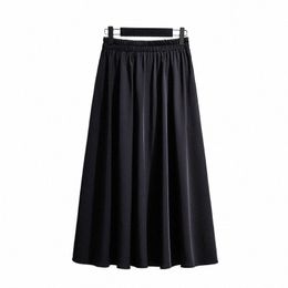 plus size Women's Spring Casual Skirt Black drapery polyester maxi commuter party look 2Xlarge to 6X-large loose and comfortable U7B7#