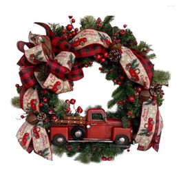 Decorative Flowers 40cm Red Truck Christmas Wreath Fall For Front Door Decorations Farmhouse Autumns Harvest Halloween Thanksgiving