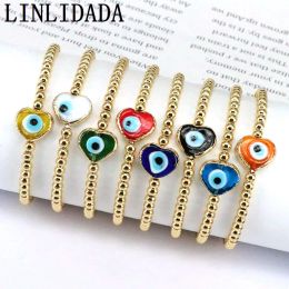 Bracelets 10Pcs Lucky Heart Eye Handmade Copper Beads Bracelet Adjustable Turkish Lampwork Glass Eyes Bracelet for Women Girls Men Jewellery