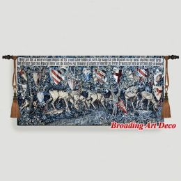 Verdure with Deer and Shields Medieval Tapestry Wall Hanging William Morris Holy Grail Tapestries Jacquard Weave 138x65cm