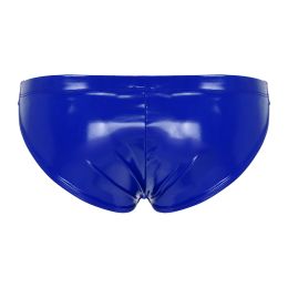 Mens Lingerie Sexy Patent Leather Underwear Glossy Low Rise Briefs Wet Look Elastic Waistband Underpants Nightclub Costume