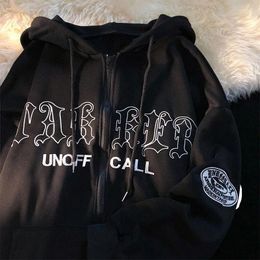 Felpe con cappuccio da donna Stampa lettera Zip Up Giacca da donna da uomo Casual Hip Hop Harajuku Streetwear Y2K Abbigliamento Top Felpa con cappuccio allentata Grunge