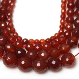 Fctory Price Natural Stone Faceted Red Carnelian Agat Round Loose Spacer Beads 6 8 10 12MM Pick Size For Jewellery Making diy