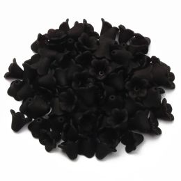 100pcs 10x14mm Black Trumpet Flower Bead Caps Loose Beads Matte Acrylic Spacer Beads For Jewellery Making Findings Diy Accessories