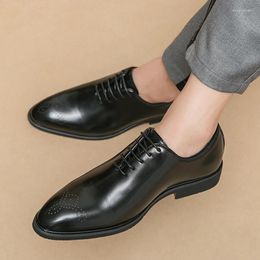 Casual Shoes Men Wedding Dress Oxfords Men's Pointed Toe Leather Fashion Lace-Up Footwear