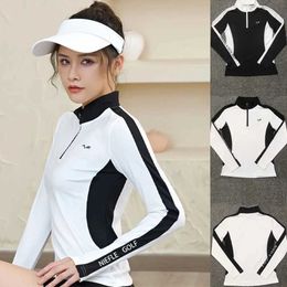 Women's T-Shirt Autumn New Golf Clothing Womens Sports Top Long sleeved Slim Fit Fashion Elastic Round Neck High Quality Quick Drying T-shirt J240330