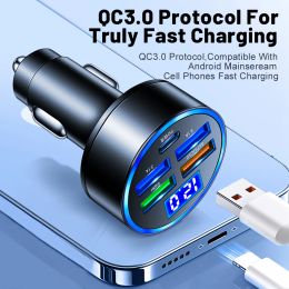 150W Car Charger 5 Ports Fast Charging QC 3.0 for iPhone 15 14 Pro Max Samsung Xiaomi 12 11 USB Type C Car Phone Charger Adapter