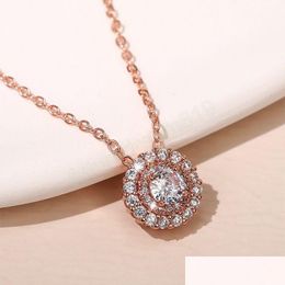 Pendant Necklaces Classic Fashion Round Cut White Cubic Zirconia Rose Gold Colour Jewellery Necklace For Women Charm Party Gift Chain Dro Dhtgv