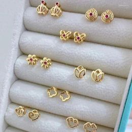 Stud Earrings Real 18K Gold For Women Pure AU750 Simplicity Fashion Style Fine Jewellery Gift Friends