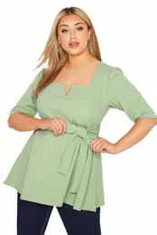 plus Size Half sleeve Summer Loose Casual Tunic Women Elastic Tie Waist Square Collar Work Office T-shirt Big Size Blouse 5XL m2nG#