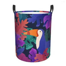 Laundry Bags Basket Tropical Summer Toucan Colourful Plants Cloth Folding Dirty Clothes Toys Storage Bucket Household