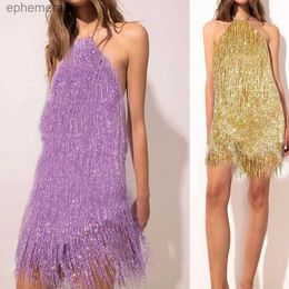 Urban Sexy Dresses Purple 2024 Womens Tassels Evening Party Dress Sequins Backless Female Short Ceremony Prom Ladies Halter Ball Gown yq240330