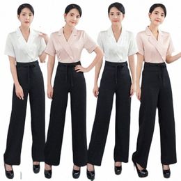 beautician Work Clothes Winter Breathable Work Clothes Sweat Absorbing Hotel Pants Suit Female Work Uniform V56U#