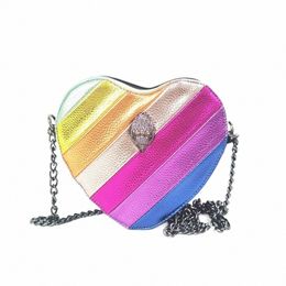 new Niche Design Heart Shaped Ctrast Panel Handbag Ins Eagle Head Rainbow PU Bag Colorful Stereoscopic Shoulder Bag q2dh#