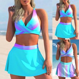 Women's Swimwear Summer Beach Fashion Bikini Two Piece Set Solid Colour Printed Sexy Skirt S-5XL