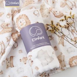 Elinfant Digital Print Bamboo Cotton Muslin Swaddle Blankets High Quality 120110cm born Baby Bath Towel Wrap 240322