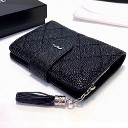 Caviar Leather Unisex Designer Silver Hardware Portable And Small Wallet Multi Card Bit Exquisite And Luxurious Diamond Lattice Coin Pu Kmll