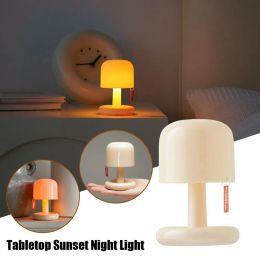 Mini Desktop Sunset Night Light Creative Rechargeable Mushroom Style LED Night Lamps for Coffee Bar Home Decor Bedroom