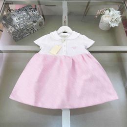 gglies Luxury girl dress lovely pink child skirt Size 90-160 designer Letter printing baby dresses Short sleeve lapel kids frock Jan20