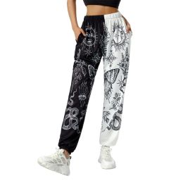 Frauen Boho Hippie Harem Hosen hohe, smocked Taille gedruckte Patchwork -Joggingpants Yoga 90s Goth Baggy Freizeithosen
