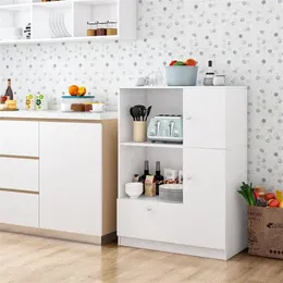 Decorative Plates Kitchen Storage Cabinet With Adjustable Shelf Wooden Sideboard Drawer 2 Door White (White)