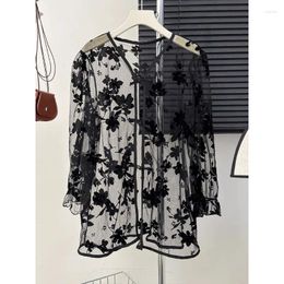 Women's Blouses Korean Chic Spring Summer Women Tops Vintage Lace Single Breasted Shirts Chinese Style Black Long Blusas Mujer