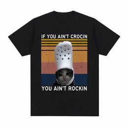 funny Crying Cat Croc Meme Graphic T Shirt Men's Clothing Cott Short Sleeve T Shirts Unisex Casual Men Plus Size T-shirt Tops i2Wd#