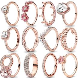 Cluster Rings Ladies Exquisite Rose Gold Series Ring Small Chrysanthemum Charm Fit Original Bracelet DIY Gifts