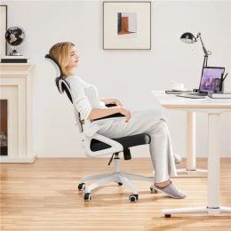 High Back Ergonomic Mesh Office Chair with Adjustable Padded Headrest, White/Black Furniture