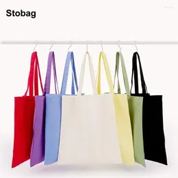 Storage Bags StoBag 5pcs Colorful Cotton Tote Shoulder Shopping Bag Canvas Cloth Portable Reusable Large Pouch Custom Logo(Extra Fee)