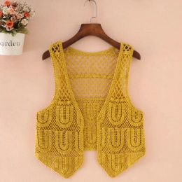 Vests Women Knitting Outwear New Hollow Out Cropped Korean Style College Ins Summer Thin Streetwear All-match Retro Hipster Soft
